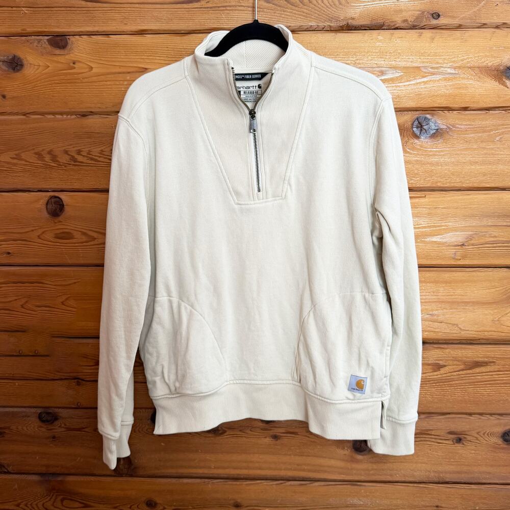 Carhartt Women's Tencel Fiber Series 1/4 Zip Pullover Sweatshirt Cream Size S